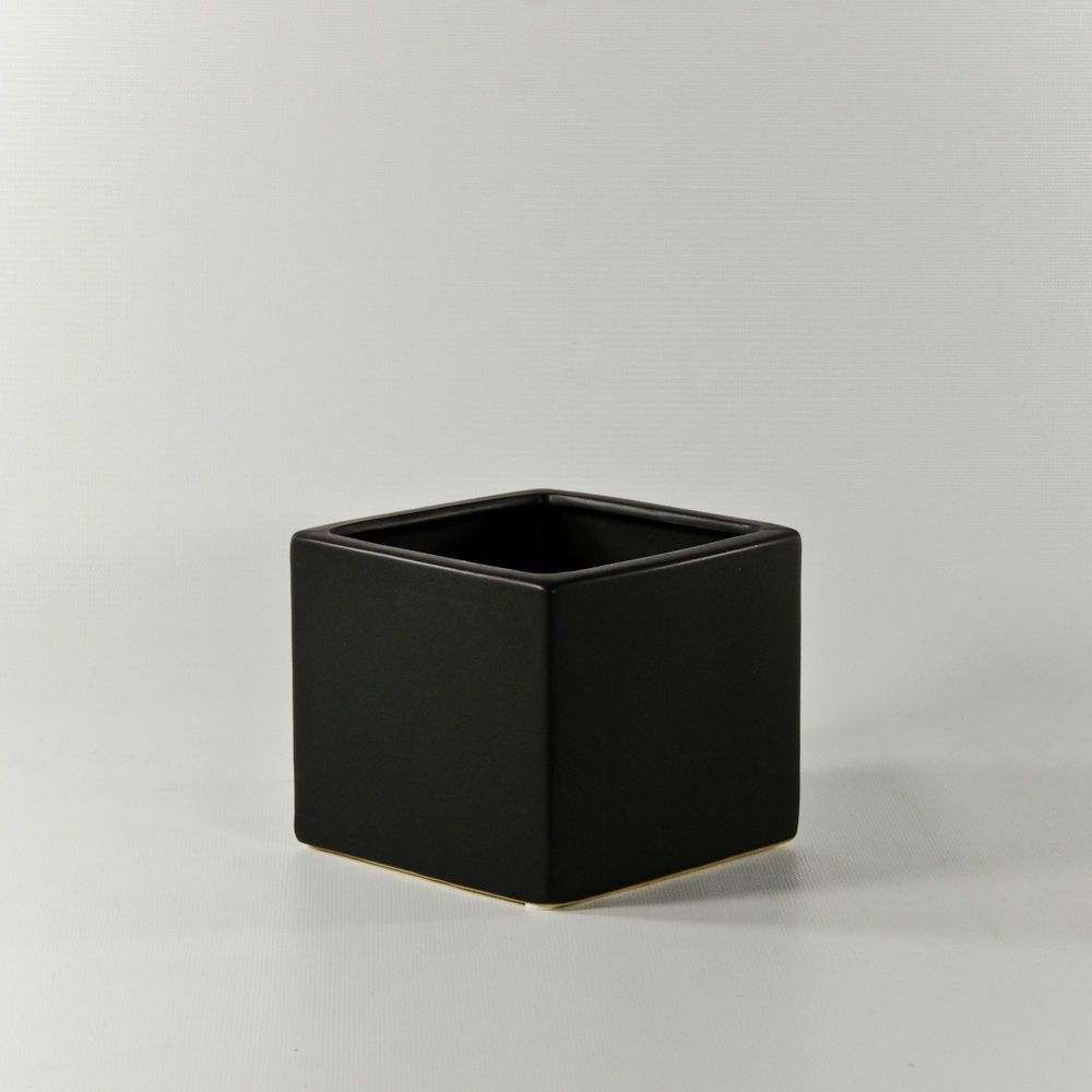 3.8" Small Matte Ceramic Cube Vase Black