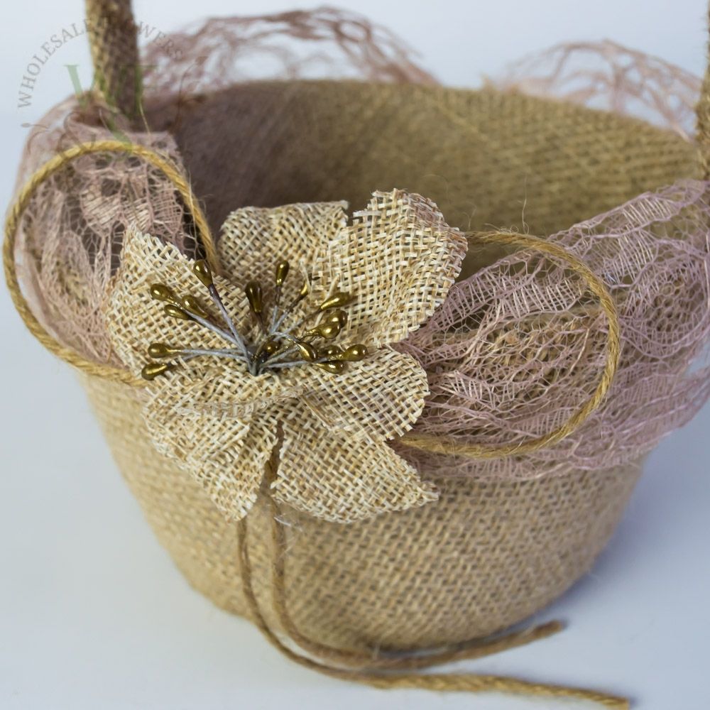 Vintage Burlap Girl Flower Basket