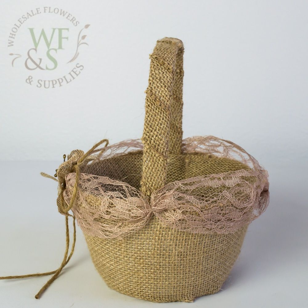 Vintage Burlap Girl Flower Basket