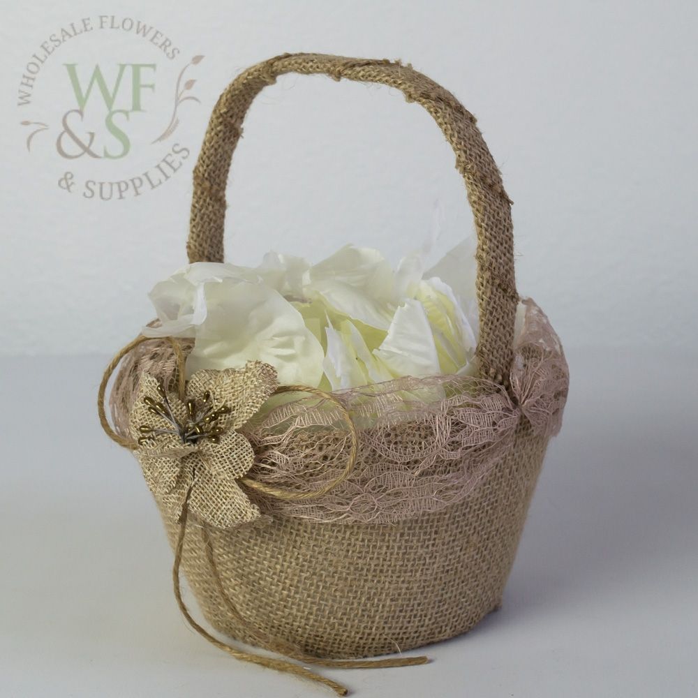 Vintage Burlap Girl Flower Basket