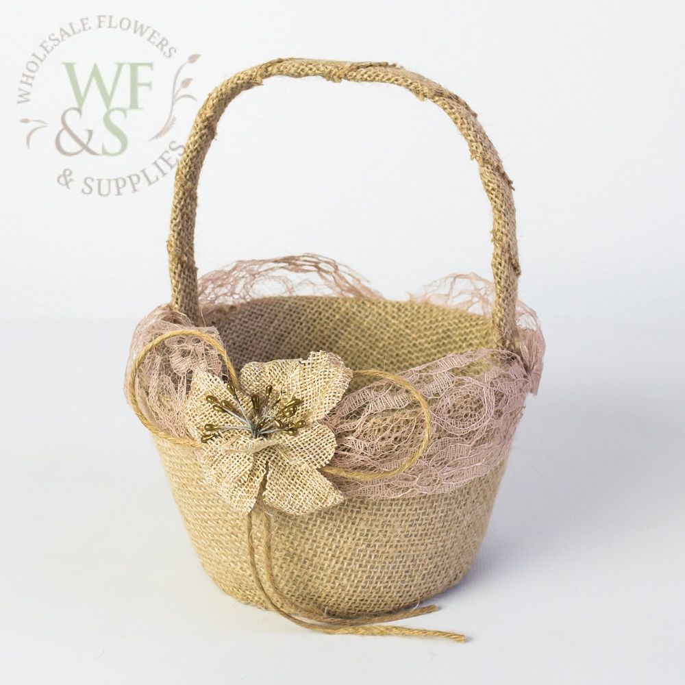 Vintage Burlap Girl Flower Basket