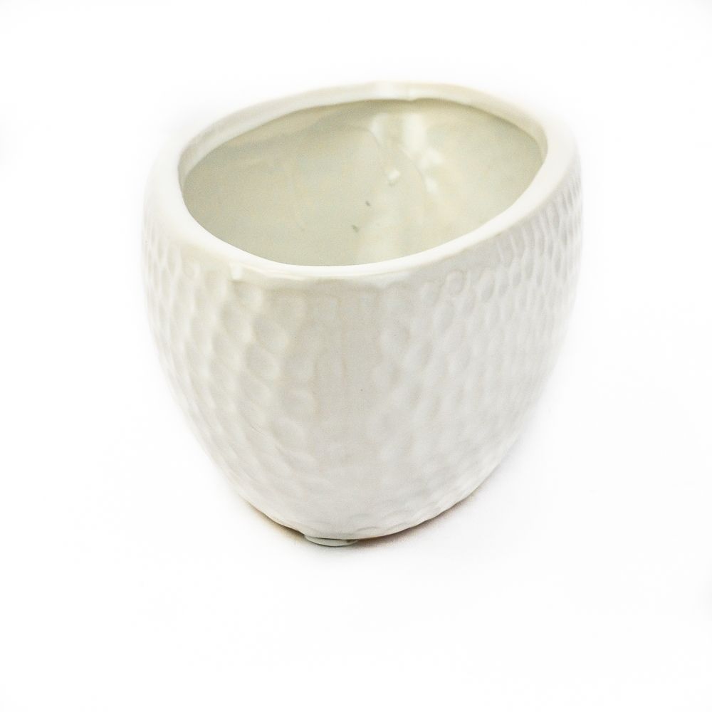 15 inch Dimpled Ceramic Planter - White