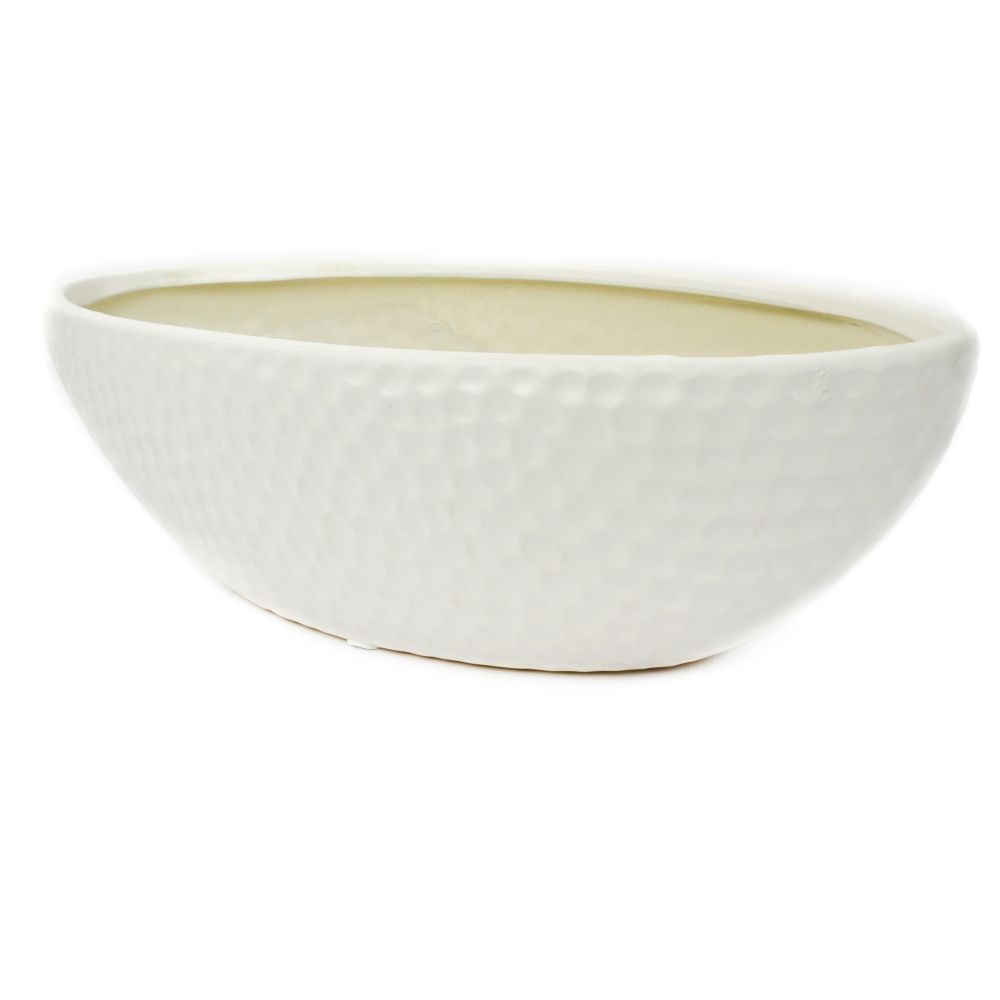 15 inch Dimpled Ceramic Planter - White