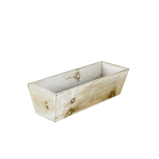 4.2" Tall rectangular tapered white washed wood planter