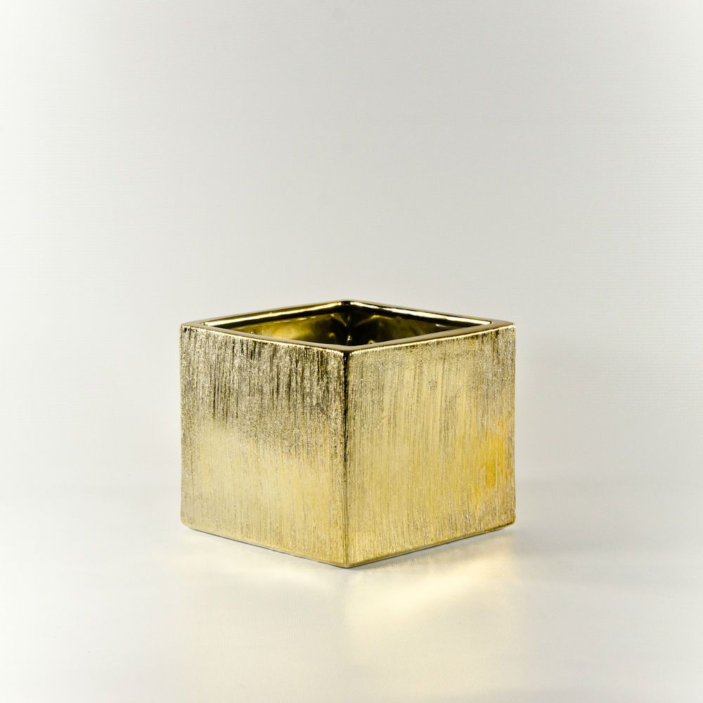 6.2" Tall Etched Ceramic Cubes in Gold