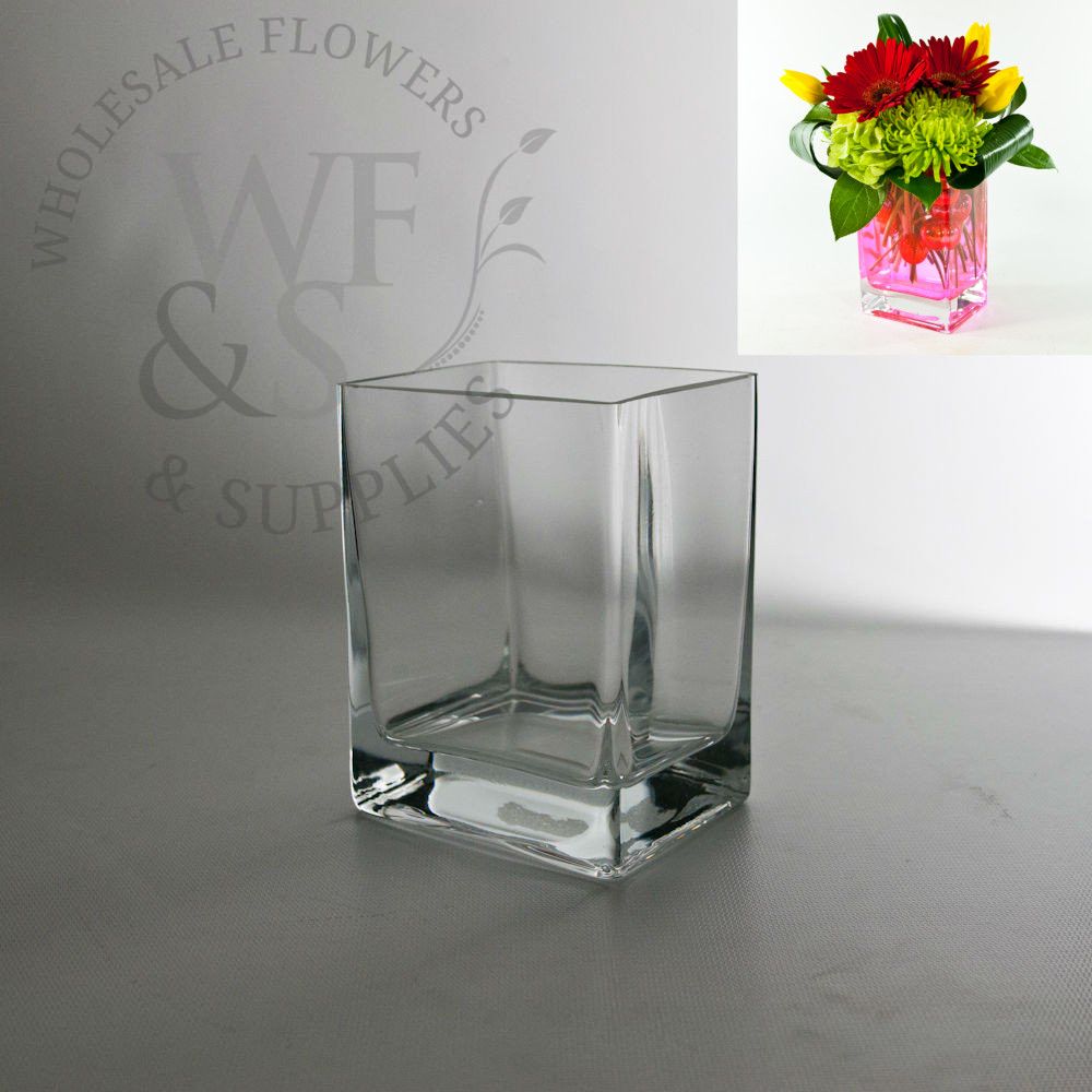 Clear Glass Rectangle Vase 5.5-inches x 3-inches x 4-inches