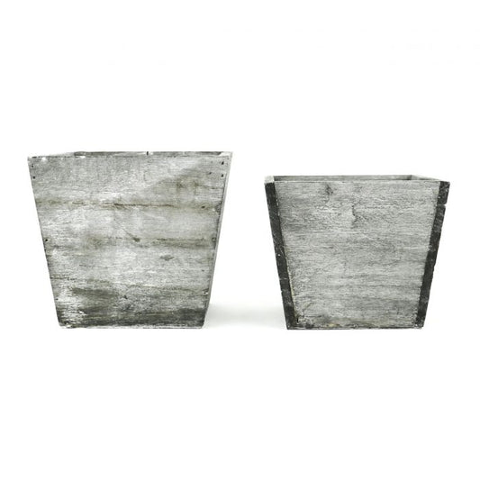 4" Tapered Box Wooden Planter - Grey