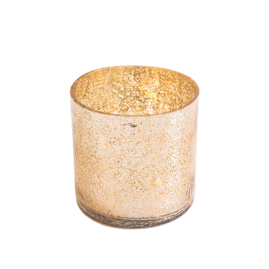 Gold Crackle Glass Mercury Cylinder Vase 6" tall