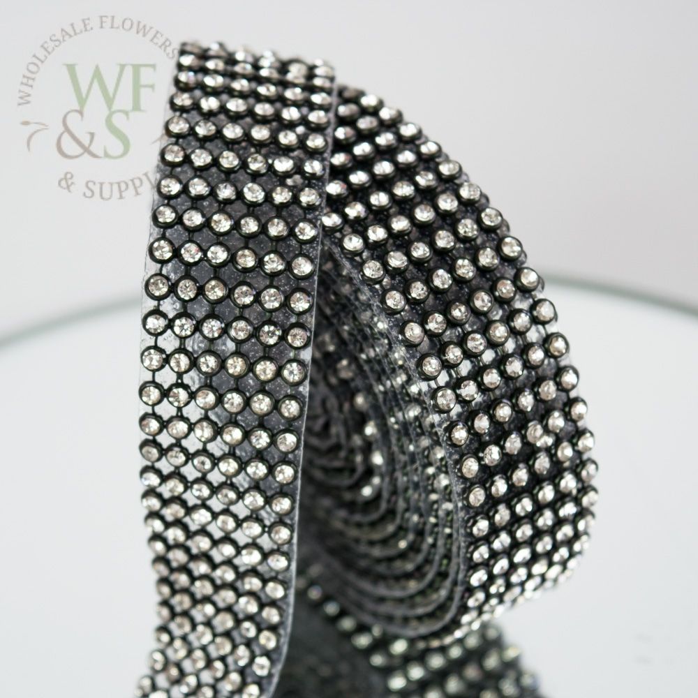 Black Faux Diamond Decorative Rhinestone Ribbon 0.8" 2YDS