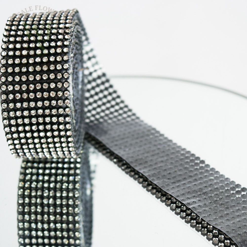Black Faux Diamond Decorative Rhinestone Ribbon 1.2" 2YDS