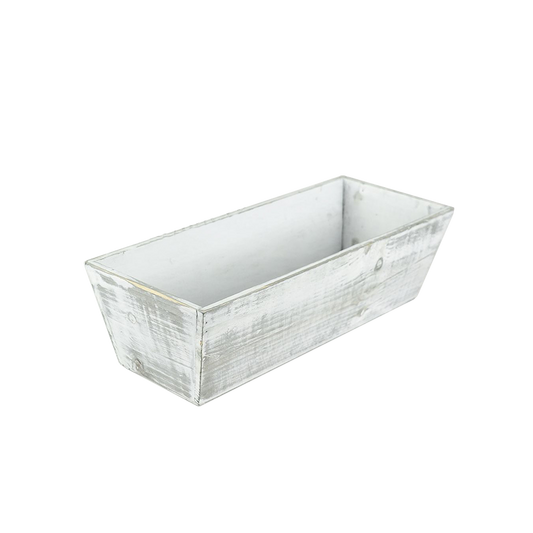 5" Tall long rectangular tapered white washed wood planter