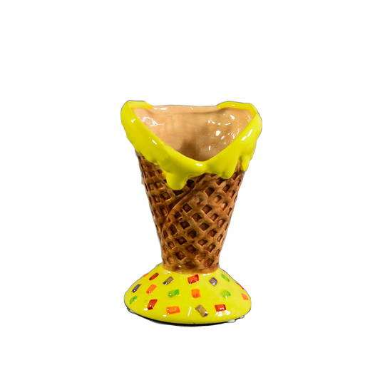 Ice Cream Cone Ceramic Vase in Yellow
