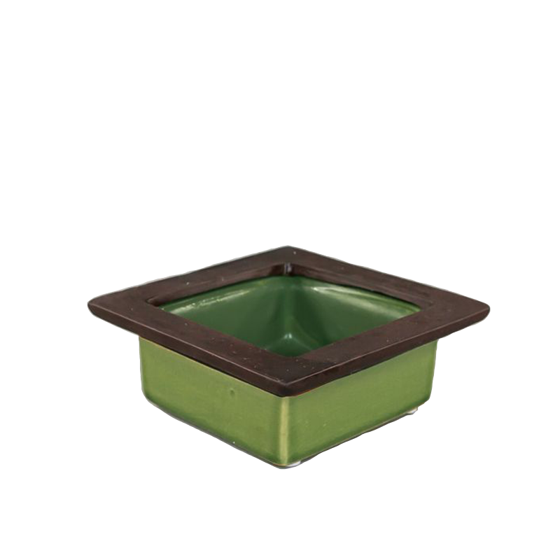 Green and Brown Square Stacking Ceramic Container Small