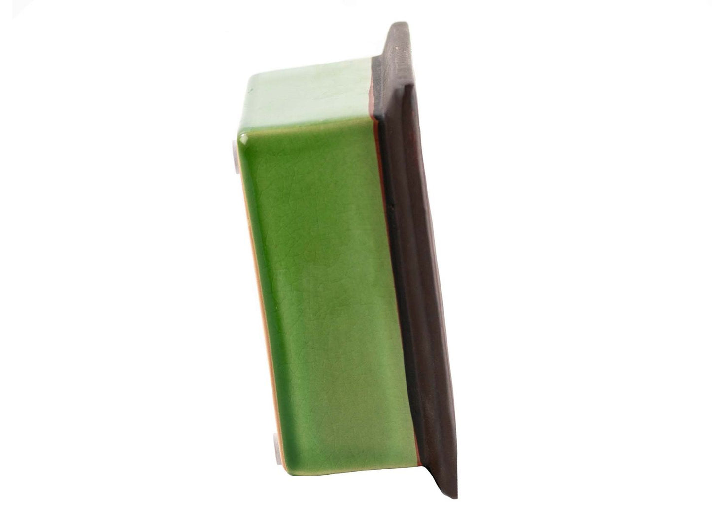 Low Square Ceramic vase with Lip - green/brown