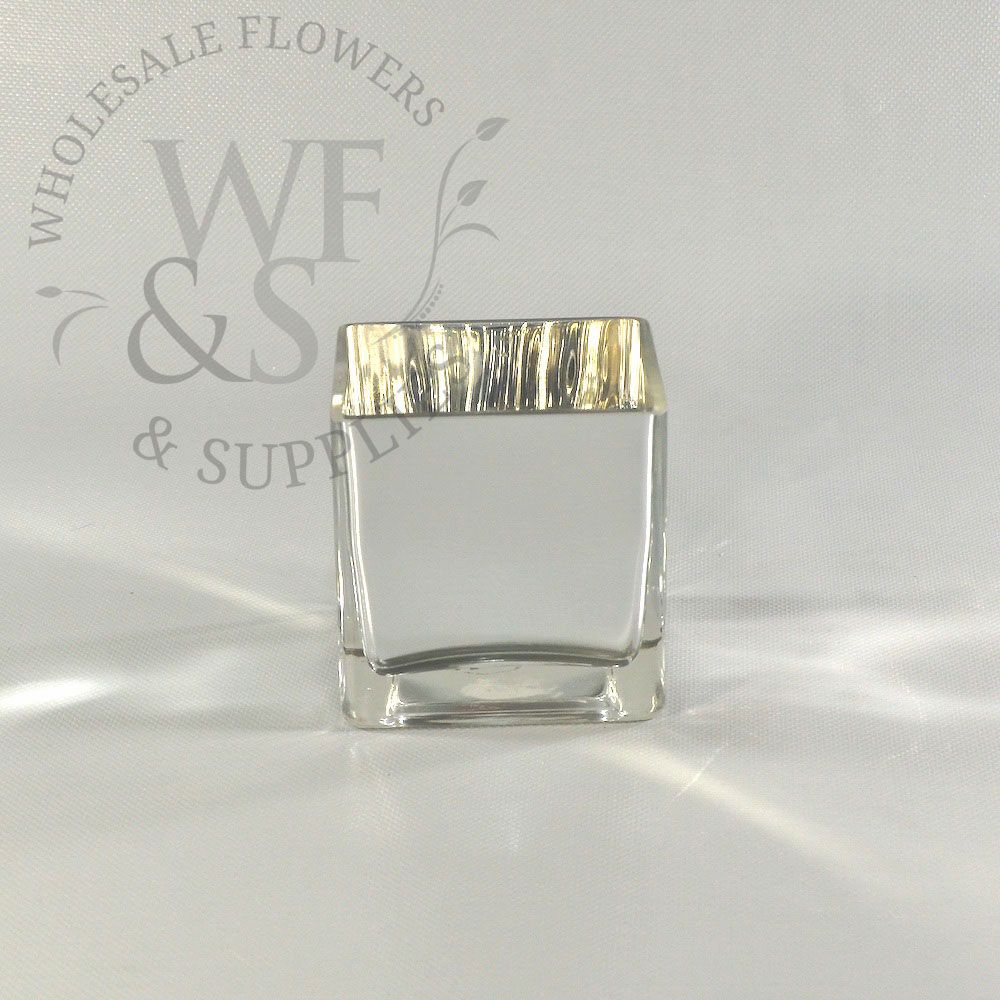 5" Square Glass Vase - Silver Mirrored finish