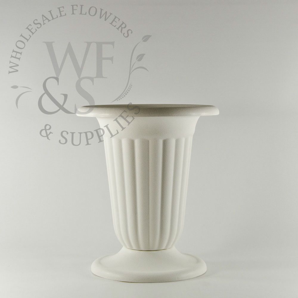 White Plastic Pedestal Urn - 11" Tall