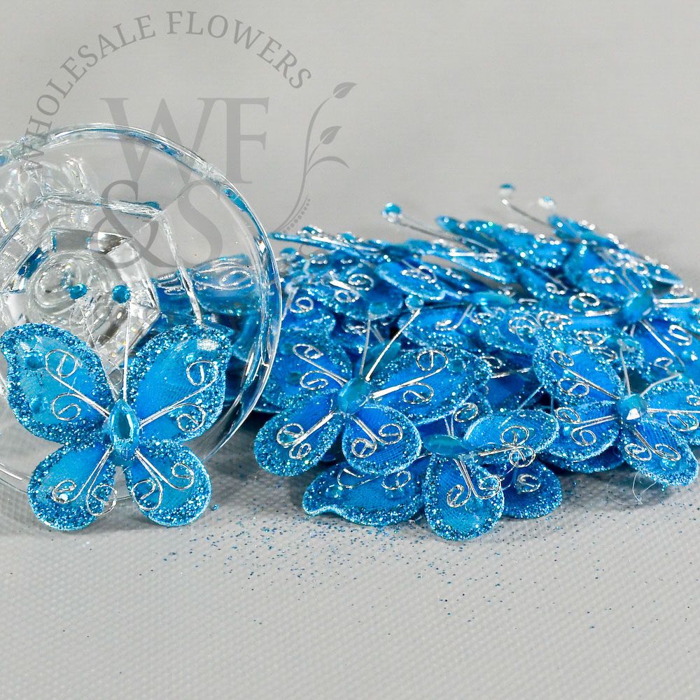 Deco Glitter Butterflies 20-Pack Blue