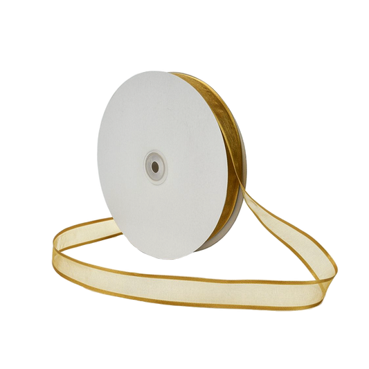 7/8in Satin Edged Sheer Ribbon Gold 100Y