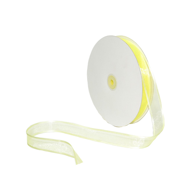 7/8in Satin Edged Sheer Ribbon Lite Yellow 100 Yards