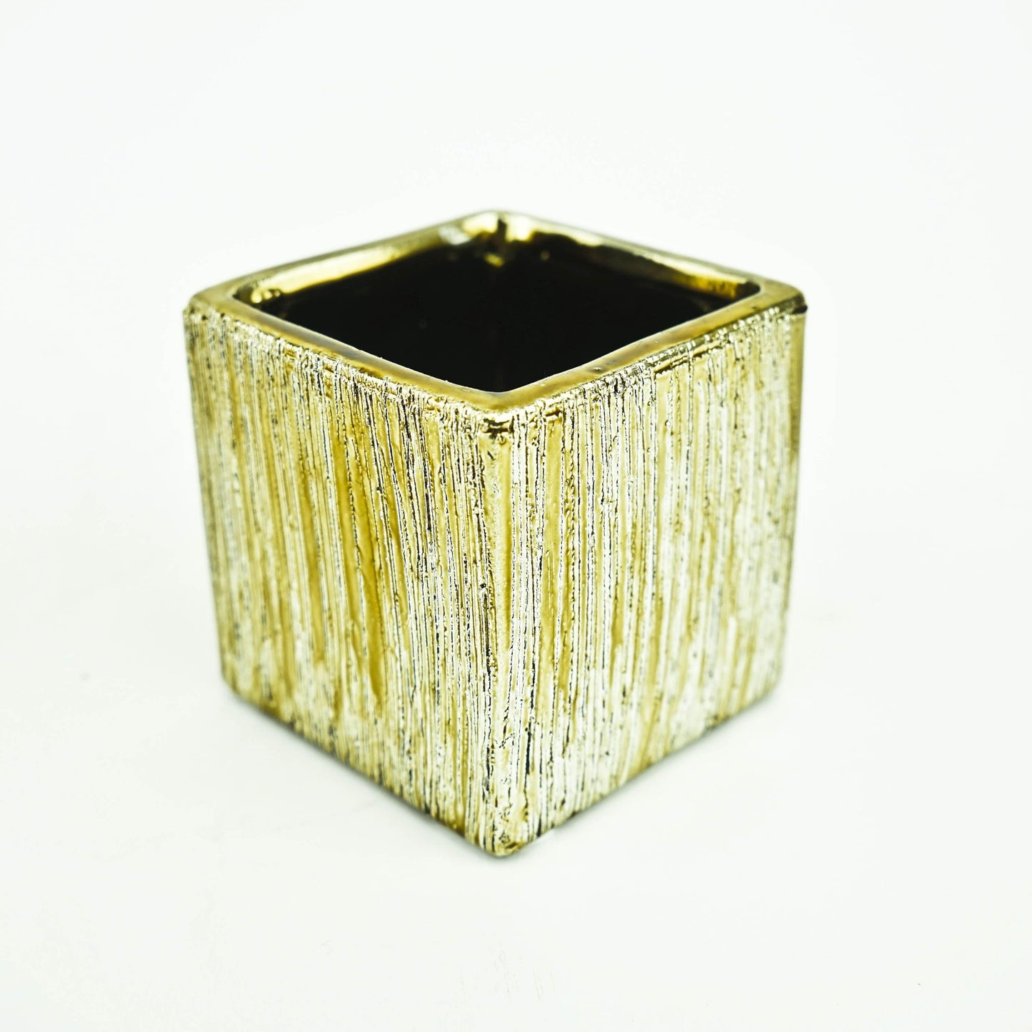 3" Etched Ceramic Cube Vase in Gold