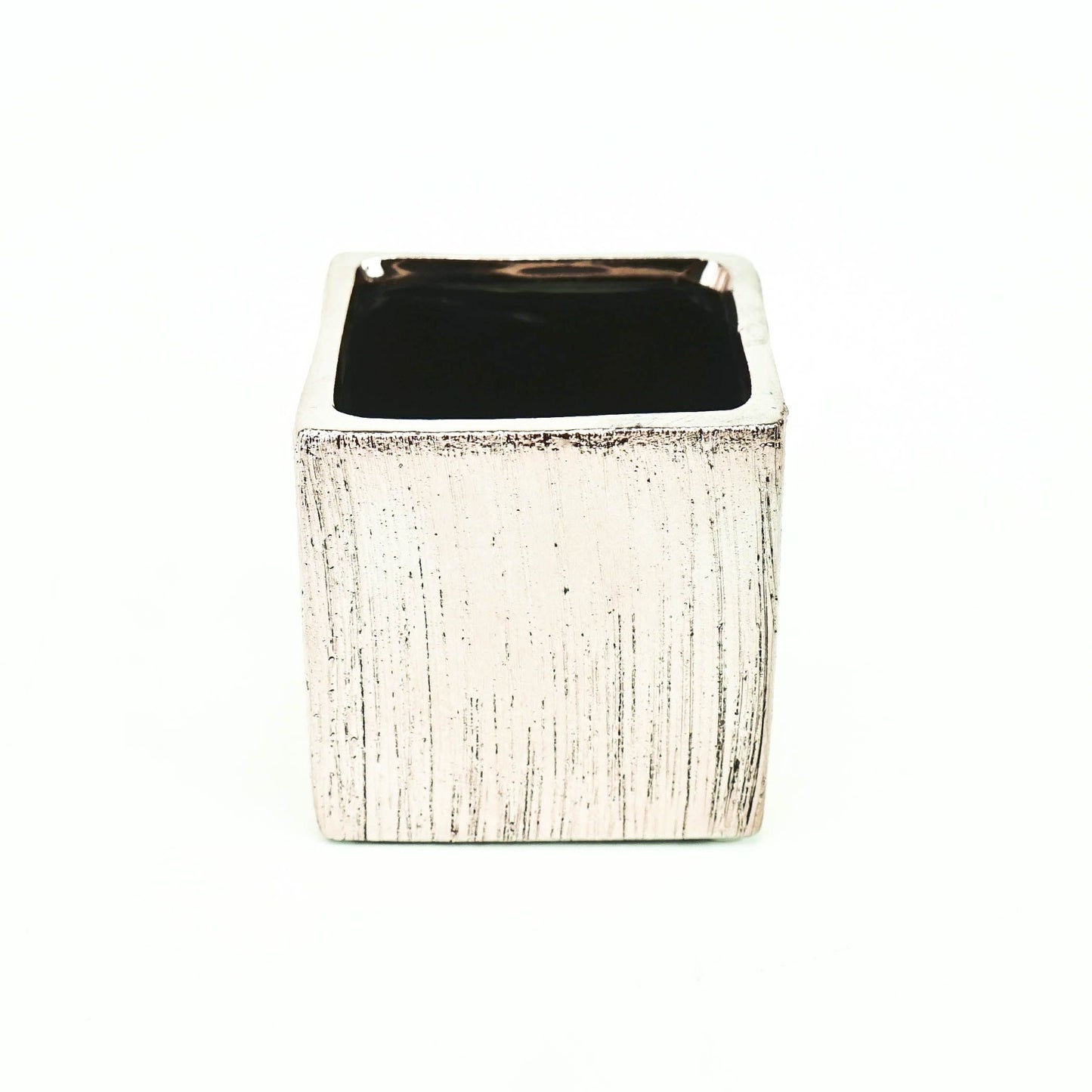 Etched Ceramic Cube Vase in Silver