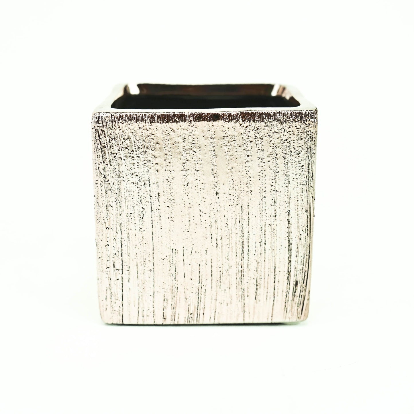 Etched Ceramic Cube Vase in Silver