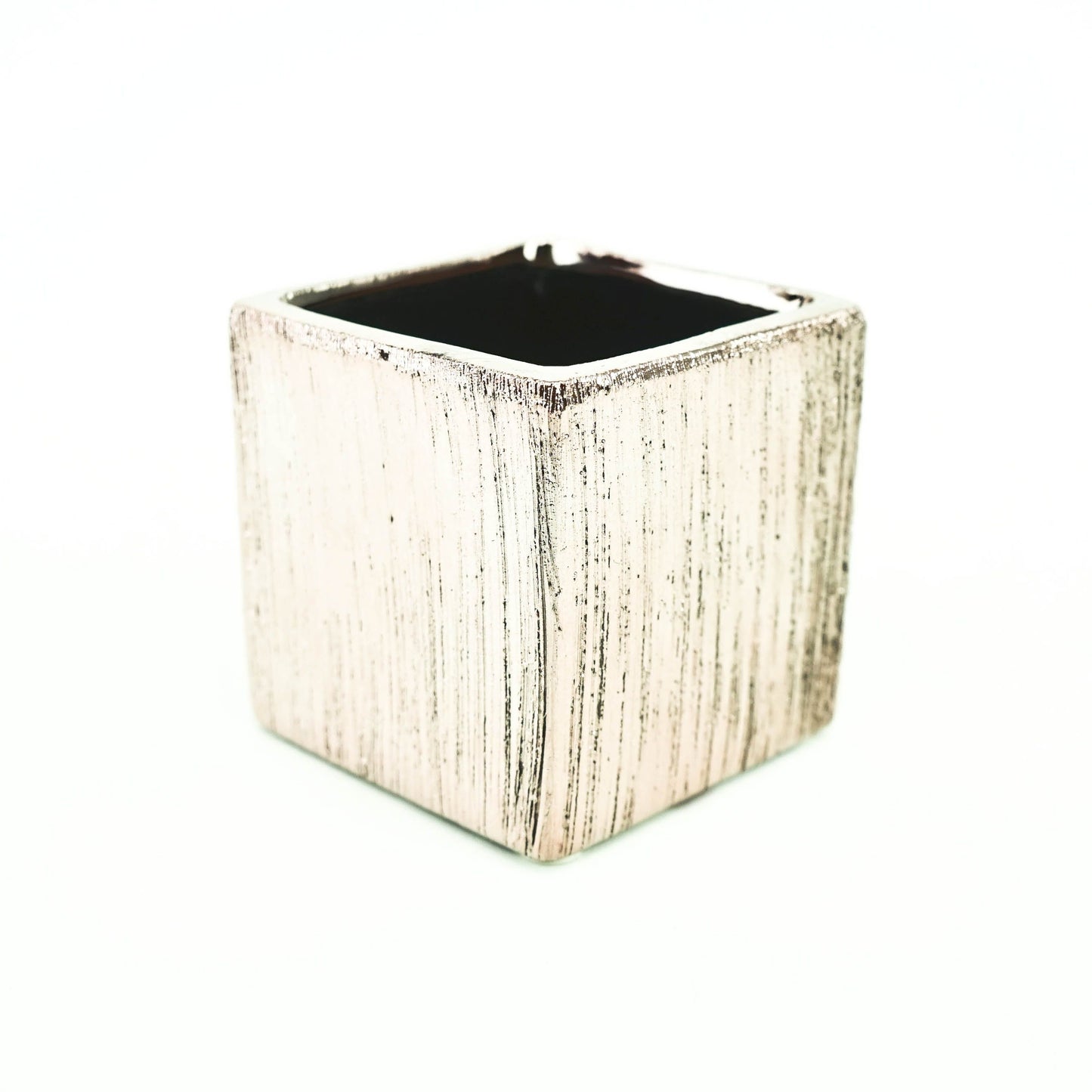 Etched Ceramic Cube Vase in Silver