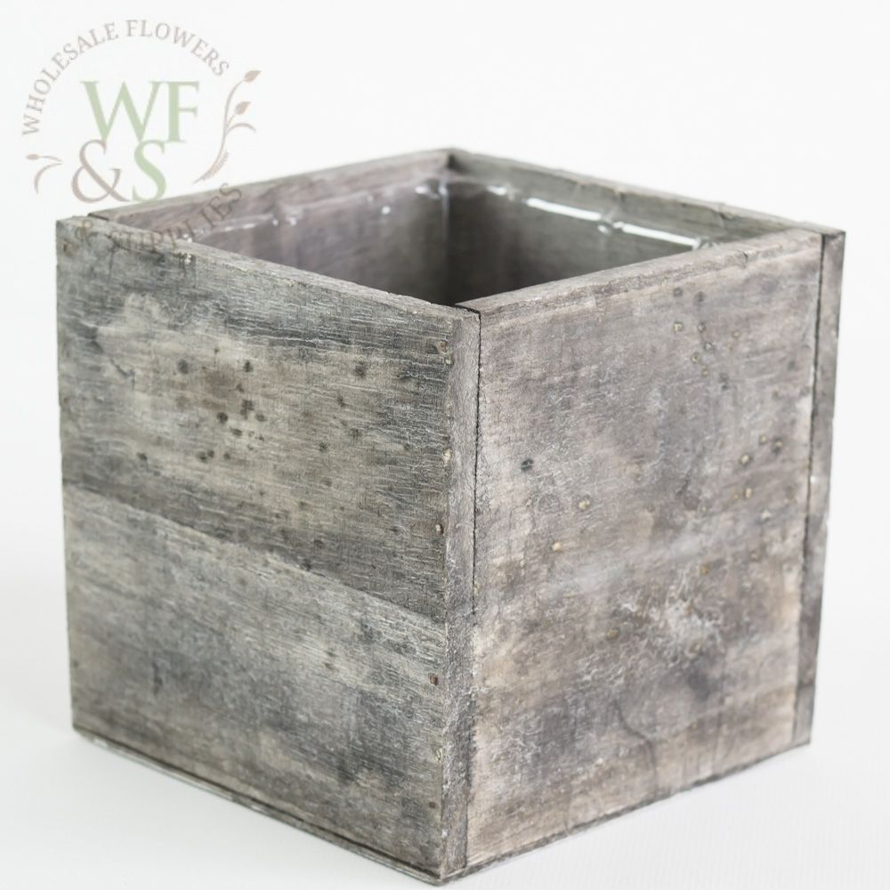 4.8" Wooden Planter Box Grey Brushed