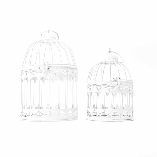Set of Two Hanging Birdcages - White