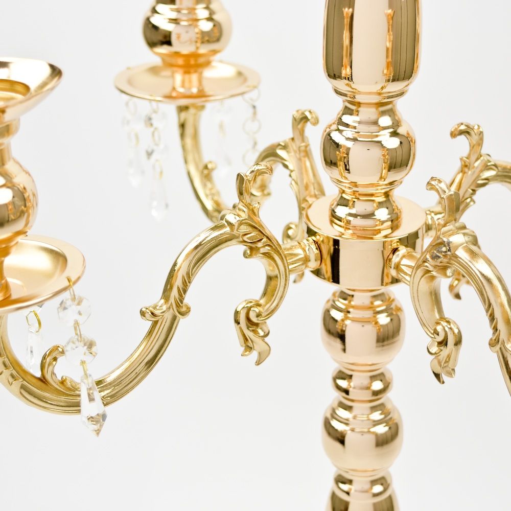 33.5 Inch Gold Candelabra with Crystal Accents