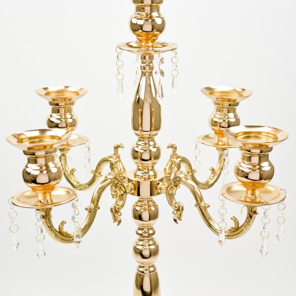 33.5 Inch Gold Candelabra with Crystal Accents