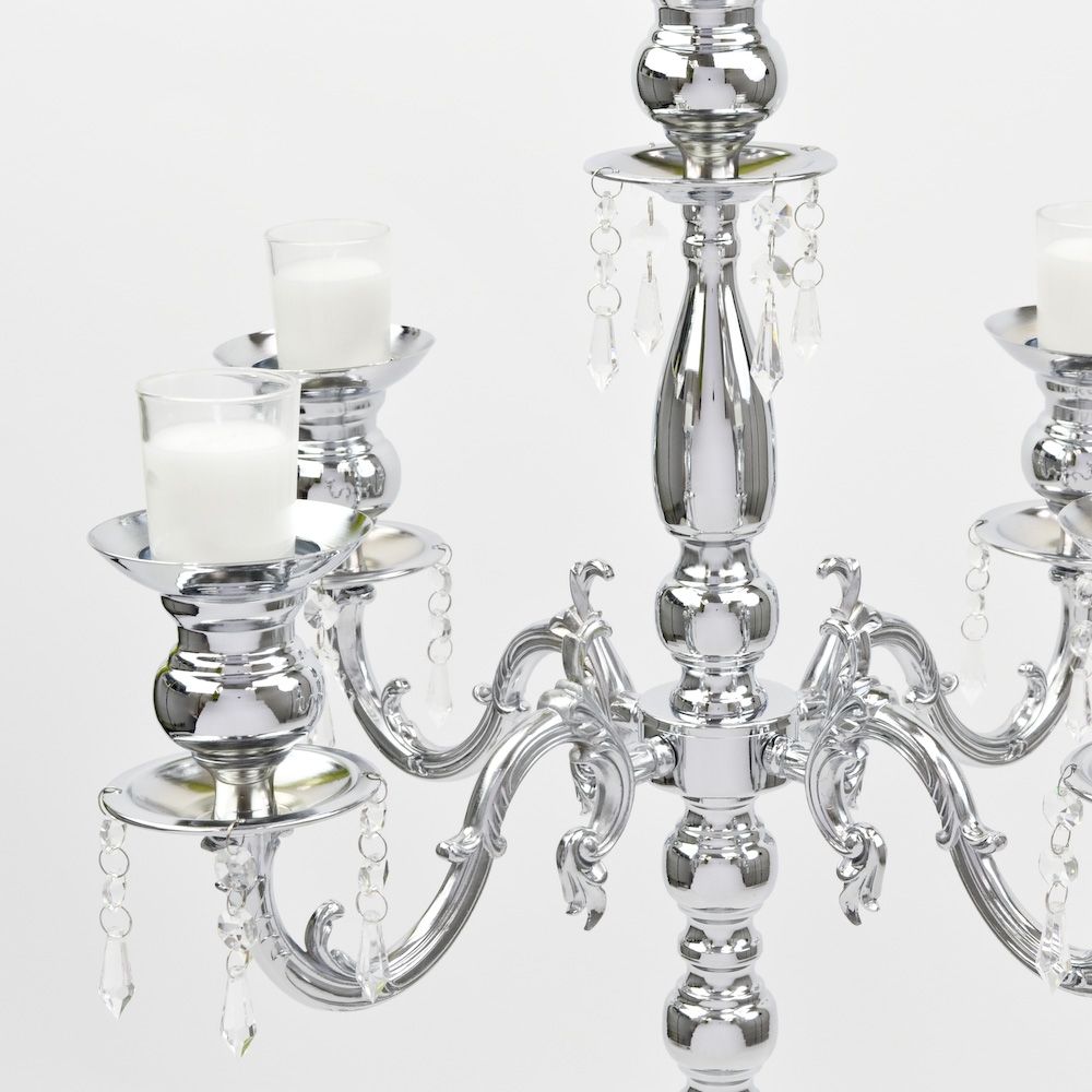 Tall Silver Candelabra with Crystal Accents