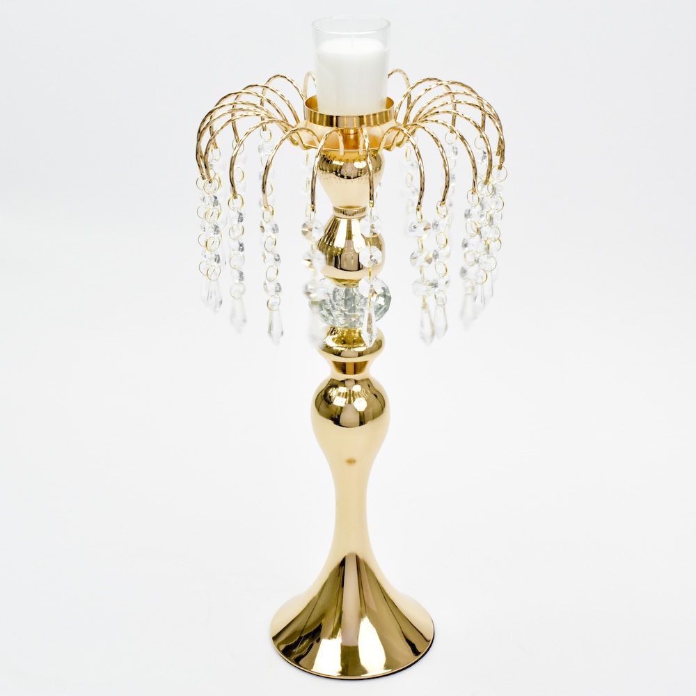 Gold Crystal Waterfall Candelabra - Small 17 inch