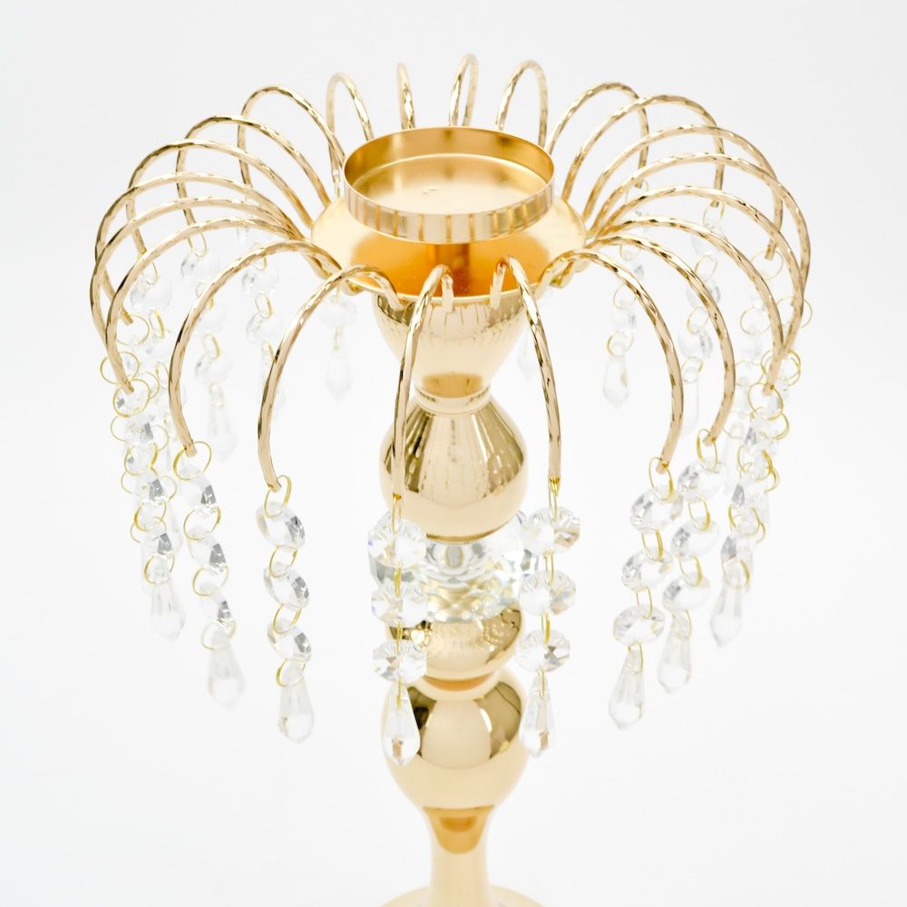 Gold Crystal Waterfall Candelabra - Small 17 inch