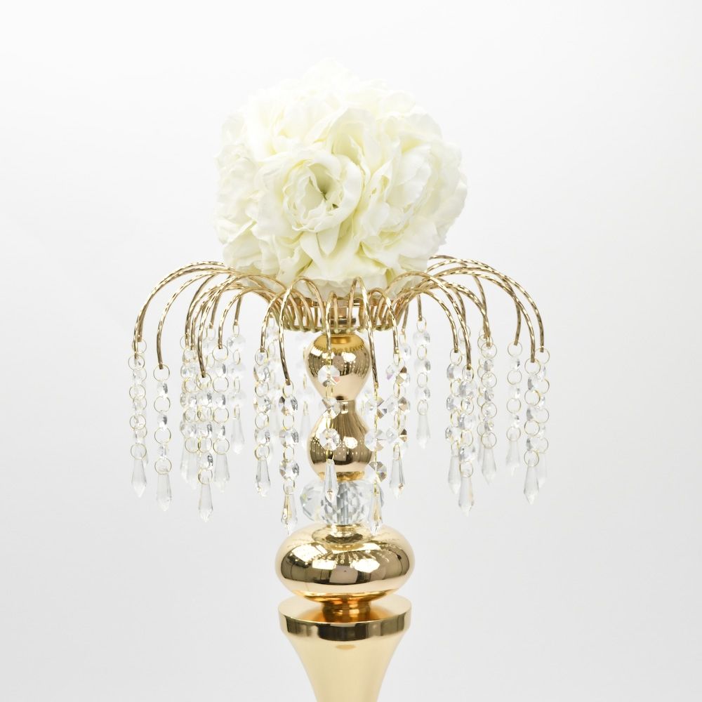 Gold Crystal Waterfall Candelabra - Large
