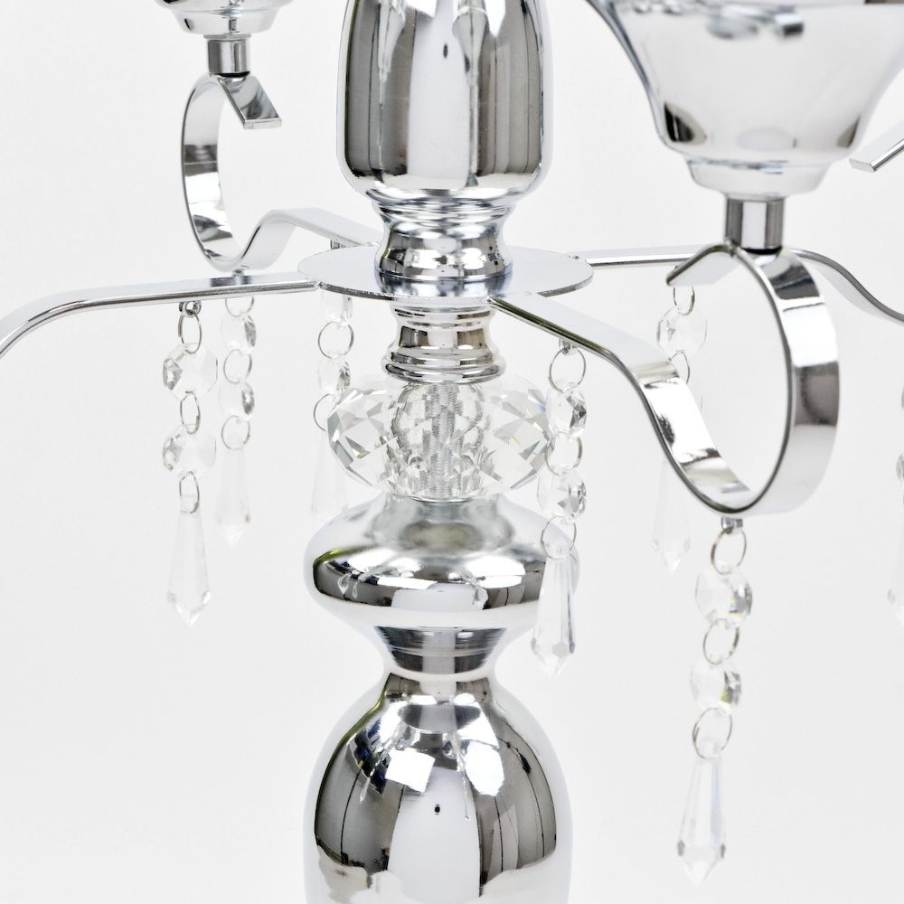 5 Arm Candelabra with Hurricane Glass, 30.5 inch Silver