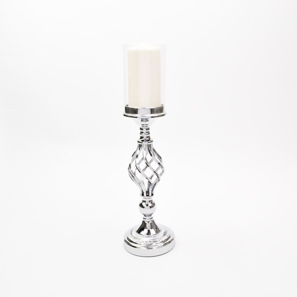 Twisted Silver Candelabra with Hurricane Glass