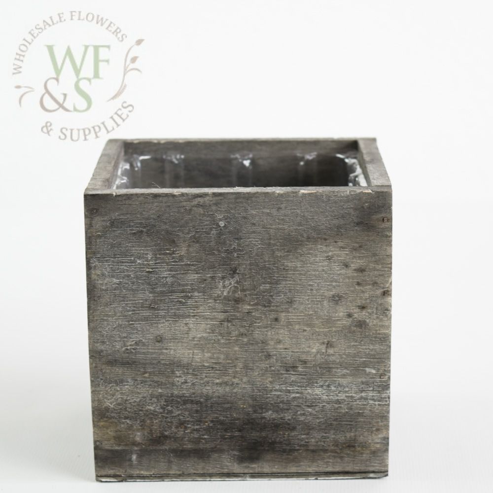 4.8" Wooden Planter Box Grey Brushed