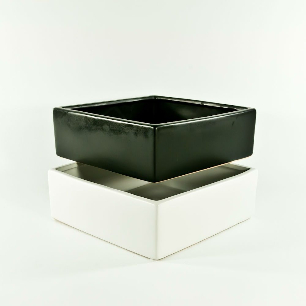 3" Low White Ceramic Square Vase - Gloss finish