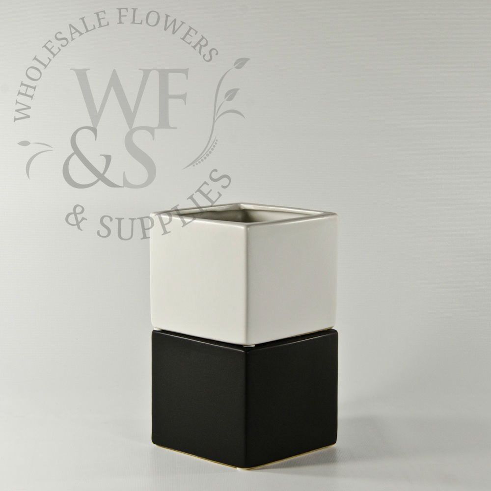 3.8" Small Matte Ceramic Cube Vase Black