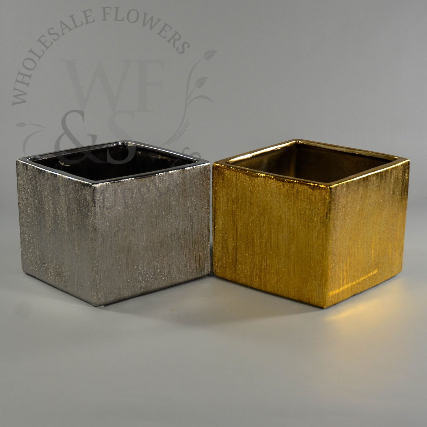 6.2" Tall Etched Ceramic Cubes in Gold