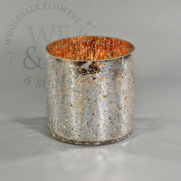 Crackle Glass Mercury Cylinder Vase 6x5.8