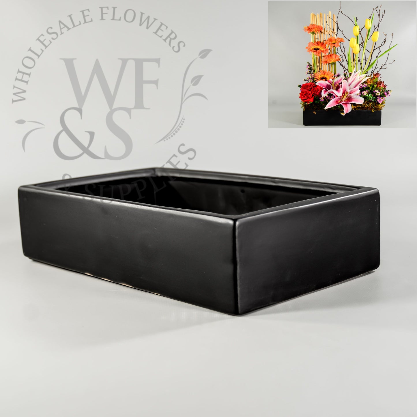 Ceramic Rectangular Container in Black For Centerpieces 12" Long