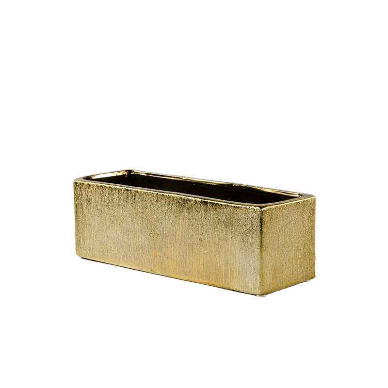 Low Etched Rectangle Ceramic Vases in Gold
