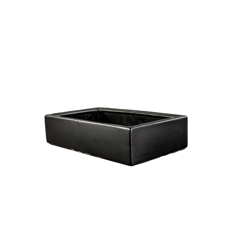 Ceramic Rectangular Container in Black For Centerpieces 12" Long