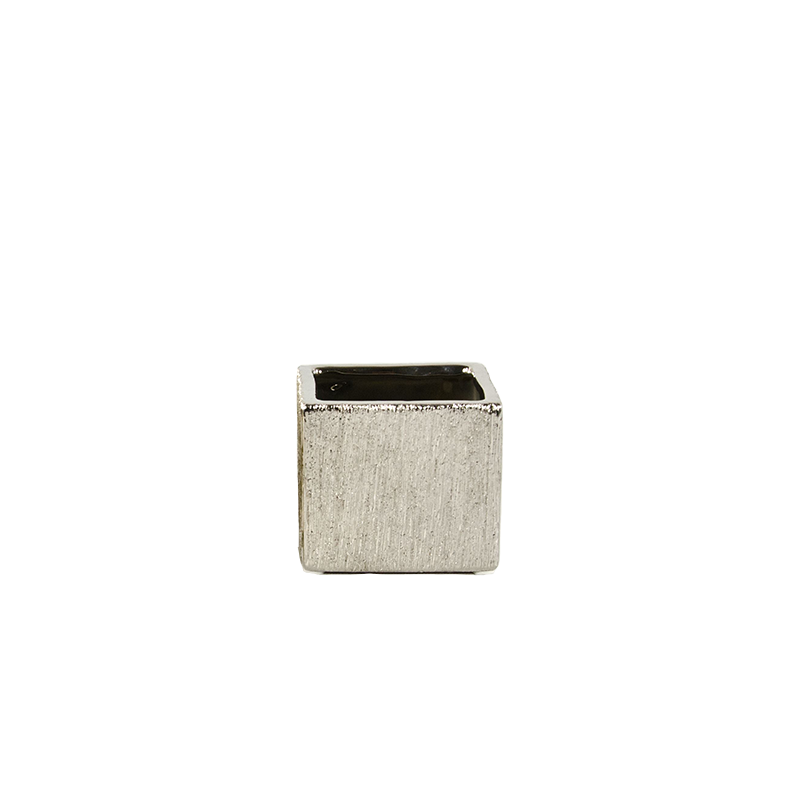 Etched Ceramic Cube Vase in Gold and Silver 3.5"
