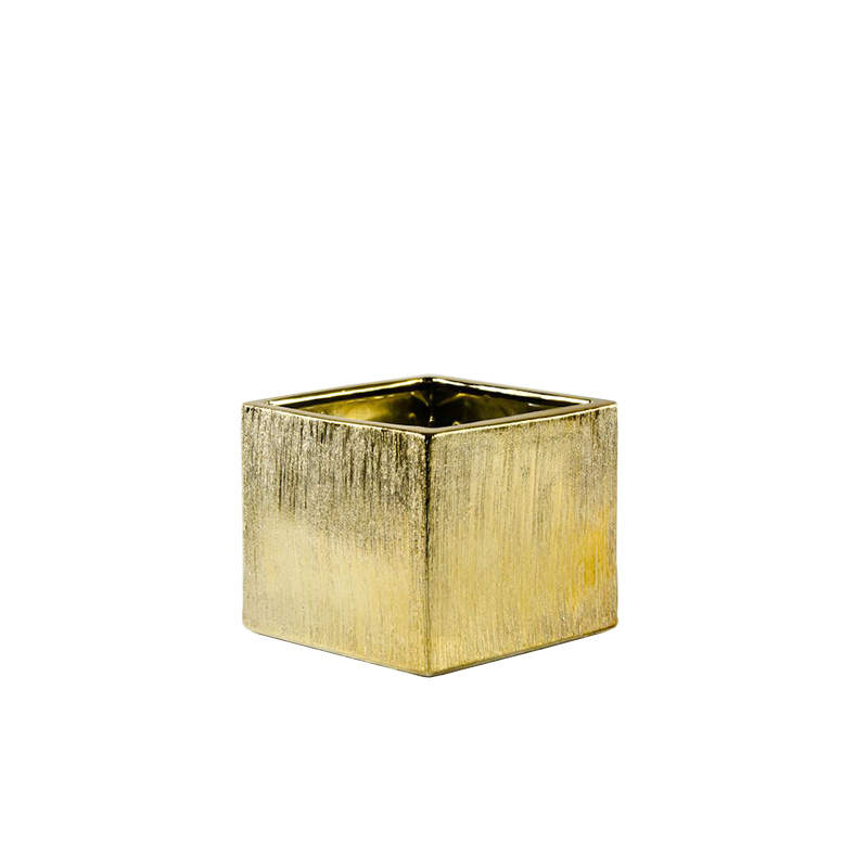 6.2" Tall Etched Ceramic Cubes in Gold