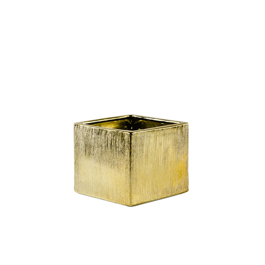 6.2" Tall Etched Ceramic Cubes in Gold