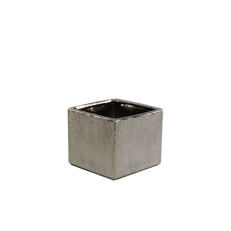 6.2" Tall Etched Ceramic Cubes in Silver