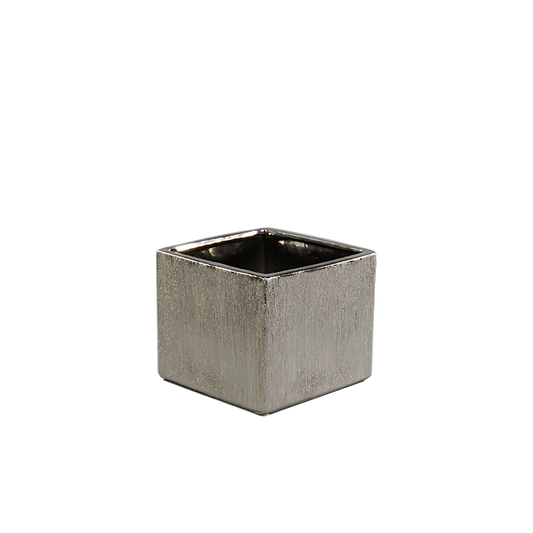 6.2" Tall Etched Ceramic Cubes in Silver